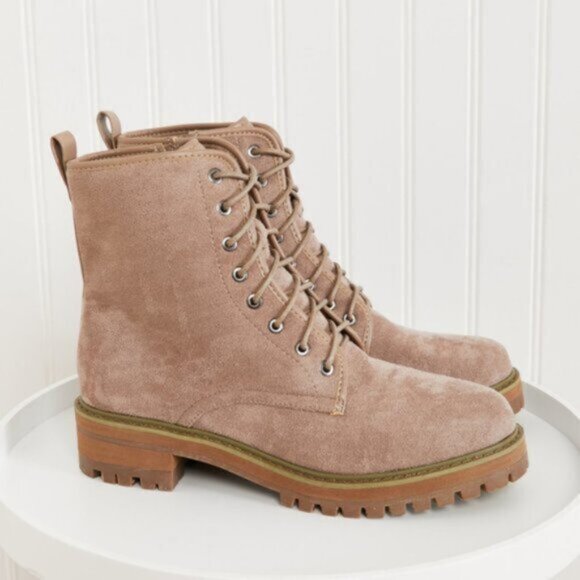 "Best of Luck" Khaki Combat Lace-up Suedette Booties - Picture 9 of 16